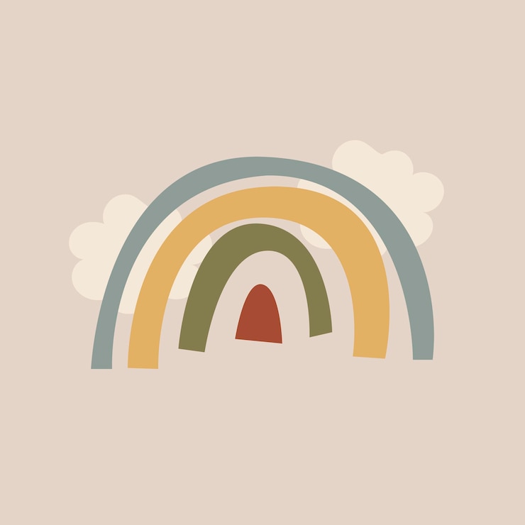 Vector gratuito etiqueta engomada de la naturaleza del arco iris, ilustración del doodle en vector de diseño terroso