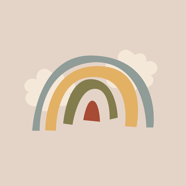 Etiqueta engomada de la naturaleza del arco iris, ilustración del doodle en vector de diseño terroso