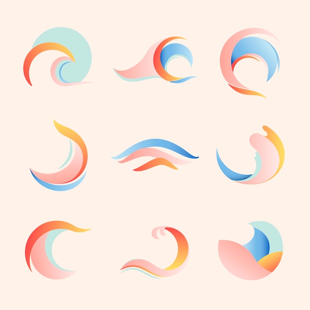Etiqueta engomada de la onda del océano, imágenes prediseñadas de agua estética, elemento de logotipo en colores pastel para el conjunto de vectores de negocios