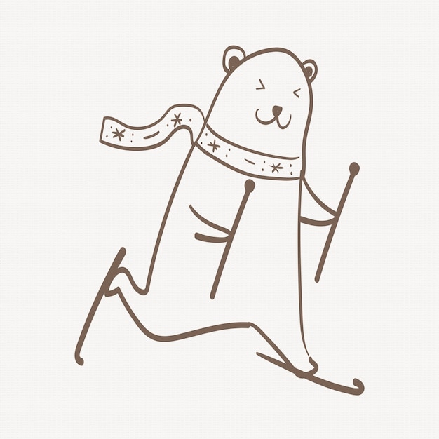 Vector gratuito etiqueta engomada del oso polar, lindo animal de snowboard navidad doodle en vector marrón