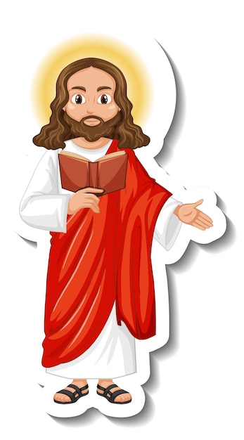 Vector gratuito etiqueta engomada del personaje de dibujos animados de jesucristo sobre fondo blanco