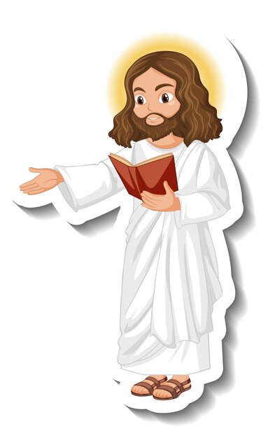 Etiqueta engomada del personaje de dibujos animados de Jesucristo sobre fondo blanco