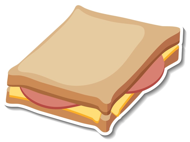 Vector gratuito etiqueta engomada del sándwich de jamón y queso sobre fondo blanco.