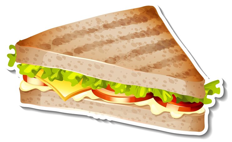 Vector gratuito etiqueta engomada de sándwich a la parrilla sobre fondo blanco