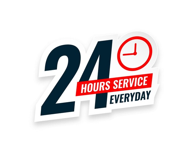 Etiqueta engomada de servicio abierto todos los días veinticuatro horas