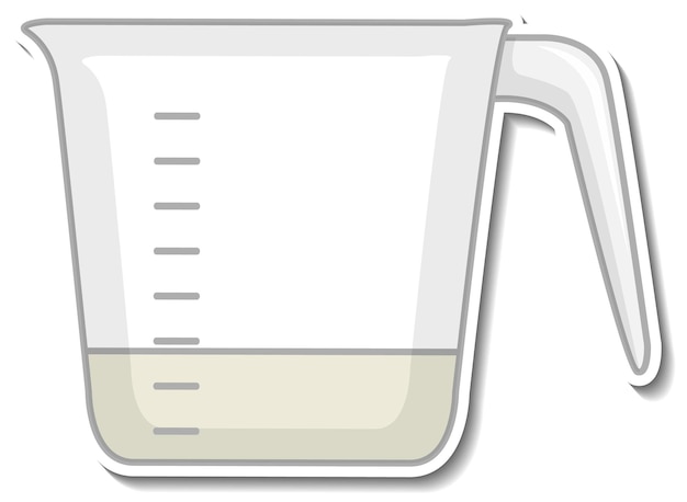 Vector gratuito etiqueta engomada de la taza medidora sobre fondo blanco