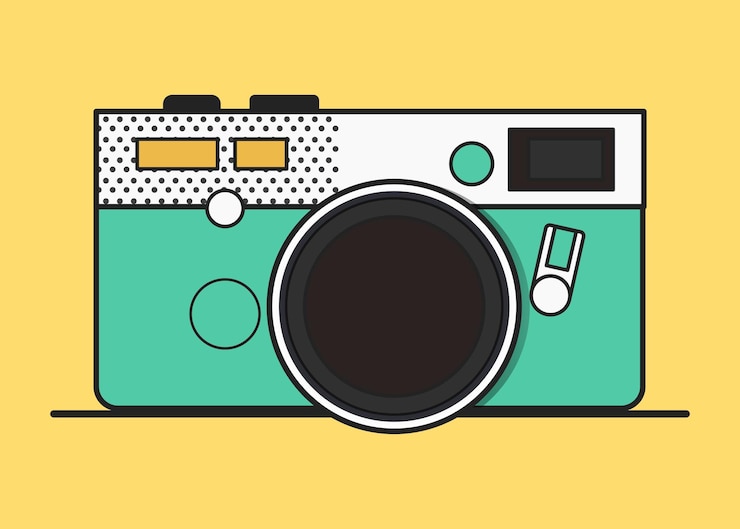 Vector gratuito etiqueta engomada del vector del vintage de la cámara del arte pop del color