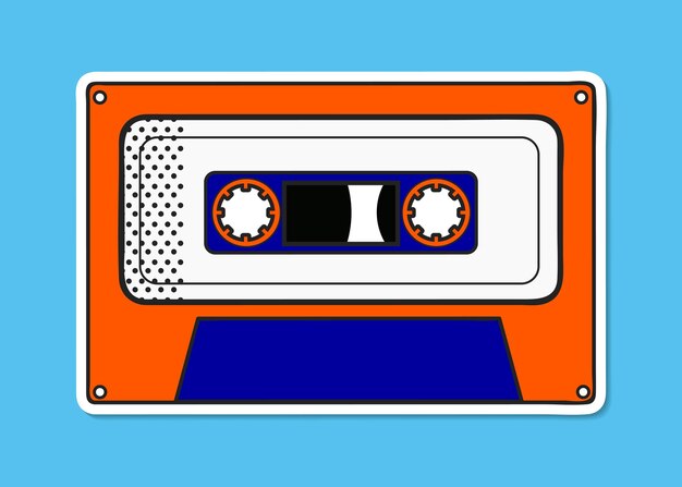 Etiqueta engomada del vector del vintage del casete del arte pop del color