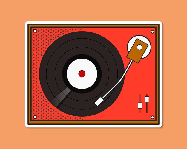 Etiqueta engomada del vector del vintage del disco de vinilo del arte pop del color