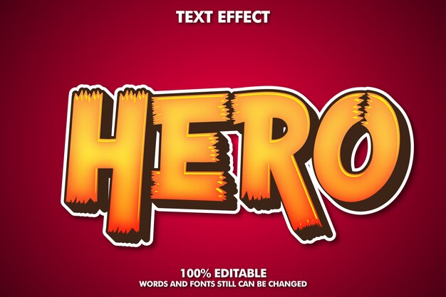 Etiqueta de etiqueta de héroe, efecto de texto de dibujos animados editable