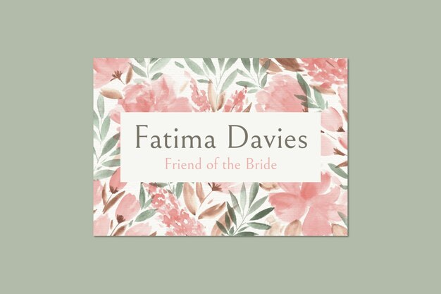 Etiqueta de etiqueta de nombre de boda floral acuarela