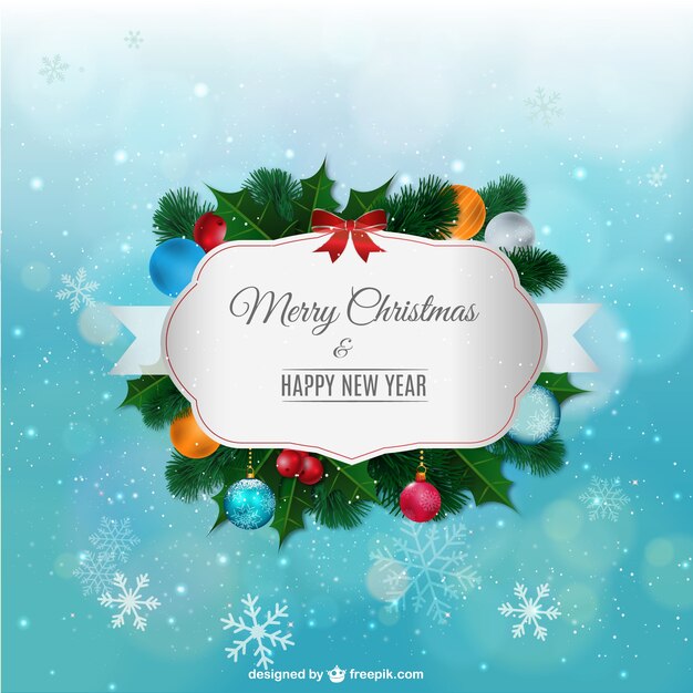 Etiqueta de feliz Navidad con adornos