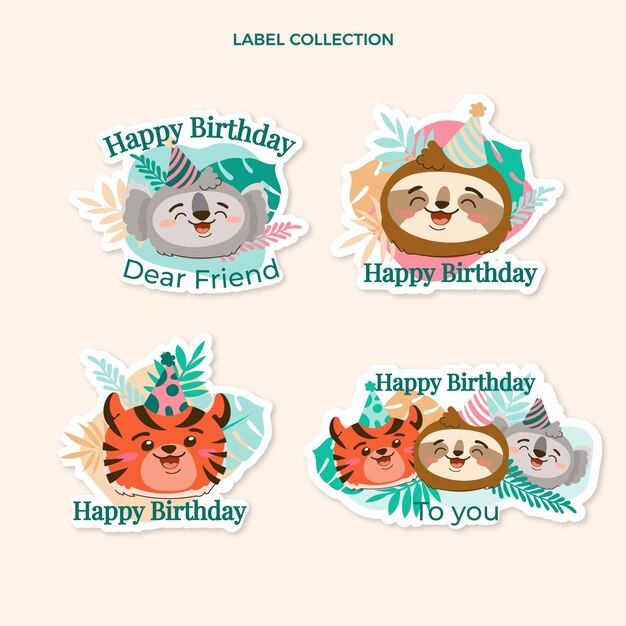 Etiqueta de fiesta de cumpleaños de la selva dibujada a mano