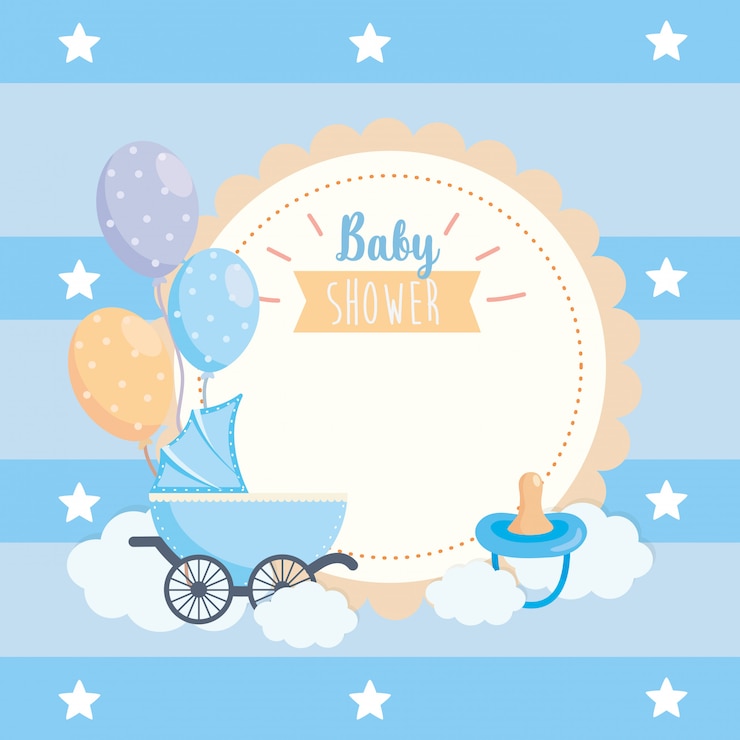 Vector gratuito etiqueta de globos y chupete con decoración de carro.