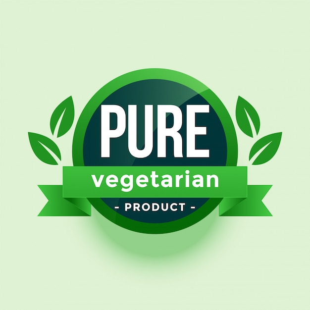 Vector gratuito etiqueta de hojas verdes de producto vegetariano puro