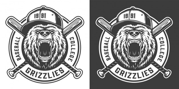 Etiqueta de mascota del equipo de béisbol vintage college