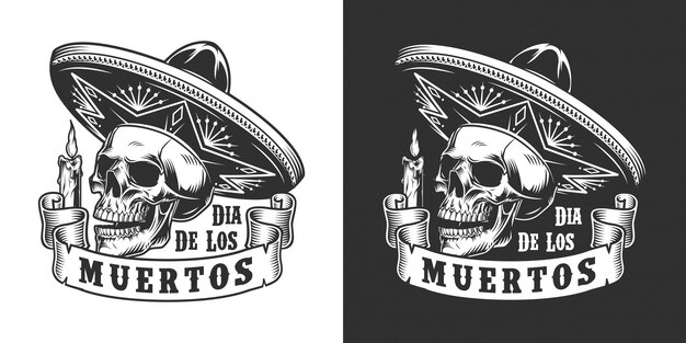 Etiqueta monocromática Dia De Los Muertos