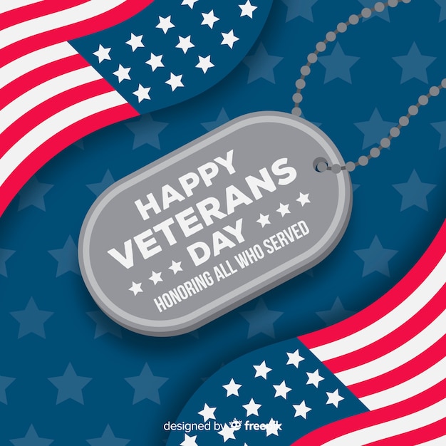 Vector gratuito etiqueta de nombre del día de los veteranos con bandera americana