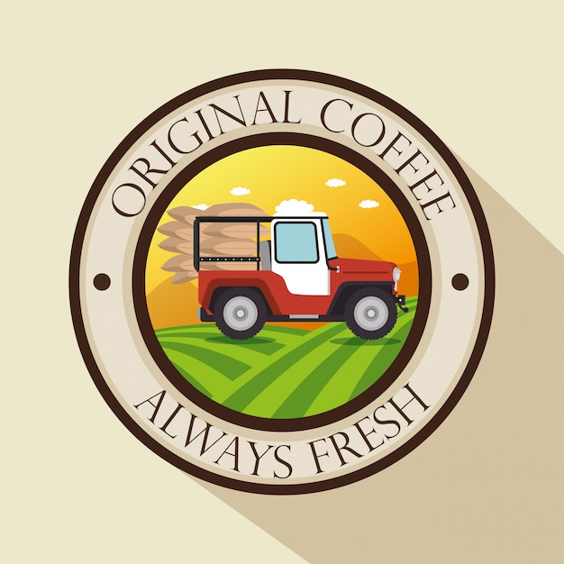 Etiqueta original de café con transporte