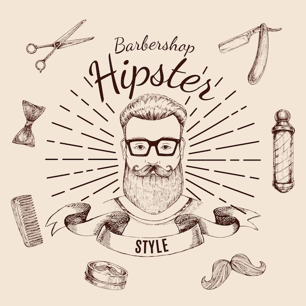 Etiqueta de peluquería hipster