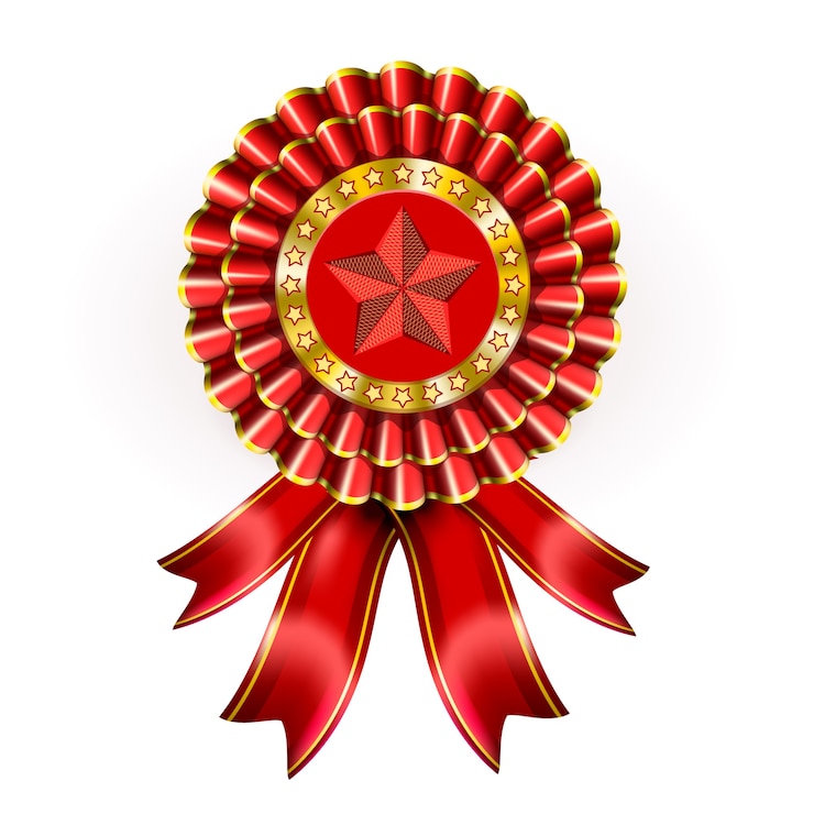 Vector gratuito etiqueta de premio rojo grande con estrella y cintas