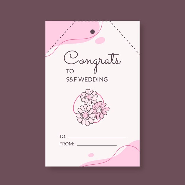 Etiqueta de regalo de boda dibujada a mano