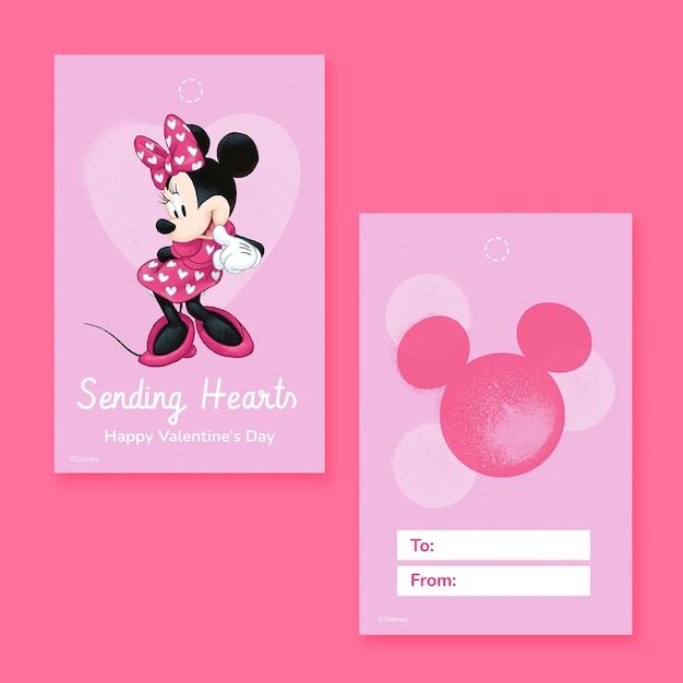 La etiqueta de regalo de Minnie Mouse para el día de San Valentín