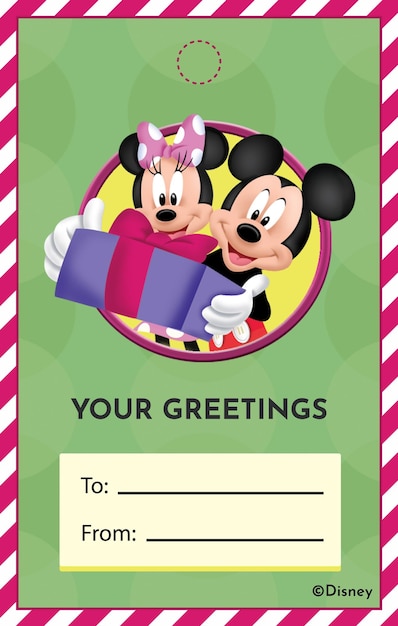 Vector gratuito etiqueta de regalo de navidad de mickey y minnie mouse