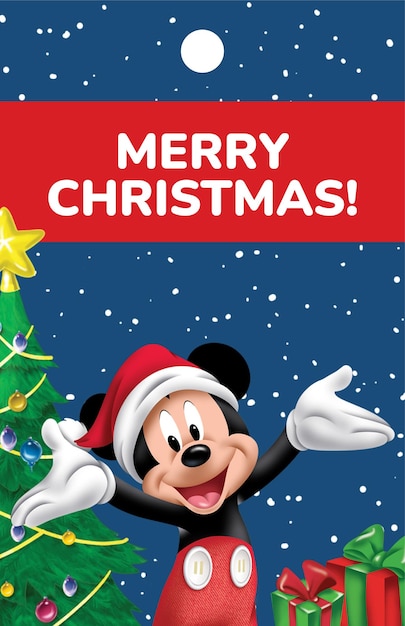 Vector gratuito etiqueta de regalo de navidad de micky mouse