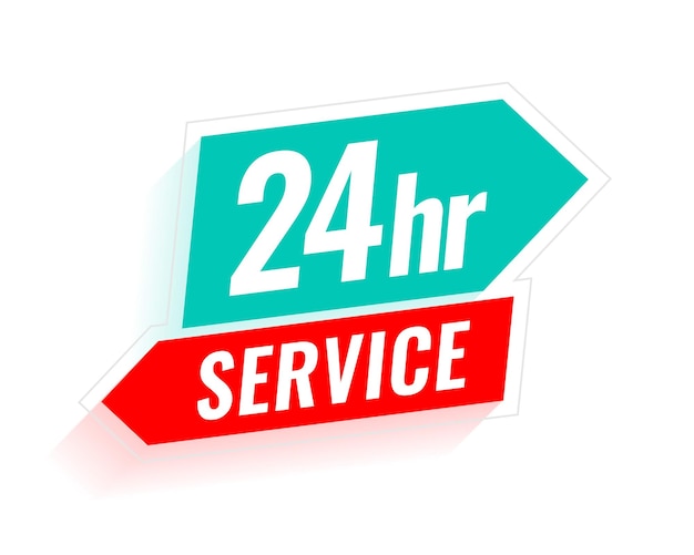 Vector gratuito etiqueta de servicio abierto las 24 horas del día con flecha