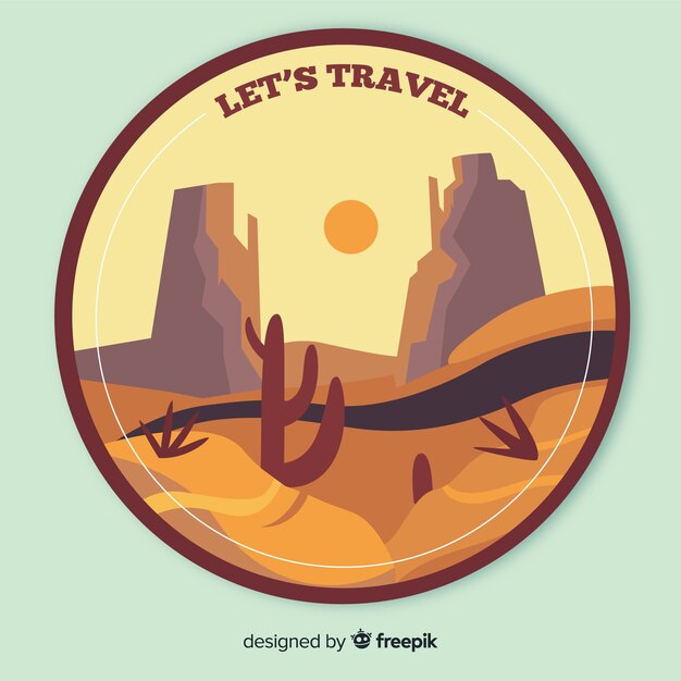 Etiqueta vintage de viaje en diseño plano