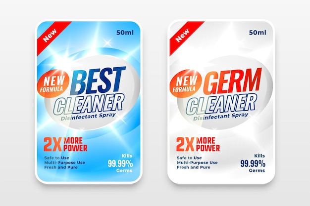 Vector gratuito etiquetas adhesivas de detergente de limpieza para el diseño de envases de productos