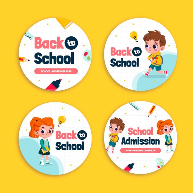 Etiquetas de admisión escolar dibujadas a mano
