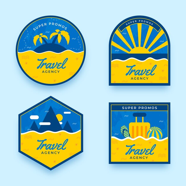 Etiquetas de agencia de viajes de diseño plano
