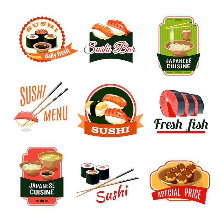 Vector gratuito etiquetas de alimentos asiáticos