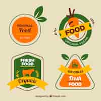 Vector gratuito etiquetas de alimentos orgánicos con detalles naranjas