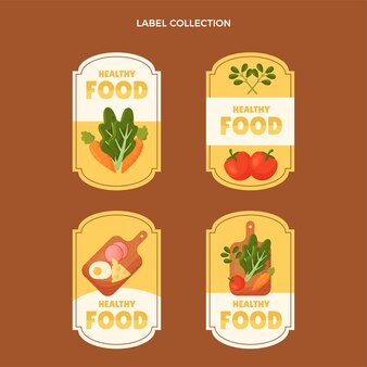 Etiquetas de alimentos saludables de diseño plano