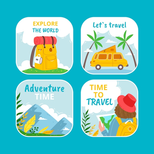 Vector gratuito etiquetas de aventura de viaje dibujadas a mano
