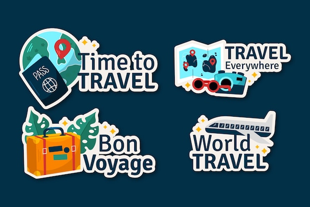 Etiquetas de aventuras de viaje de diseño plano.