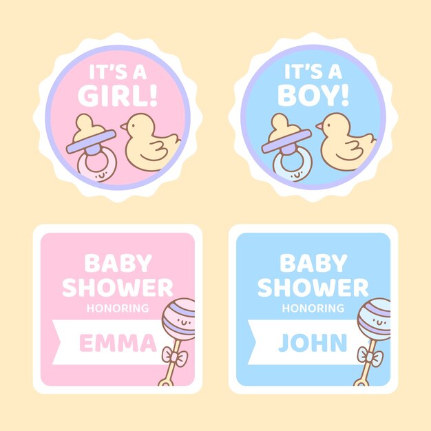 Etiquetas de baby shower dibujadas a mano