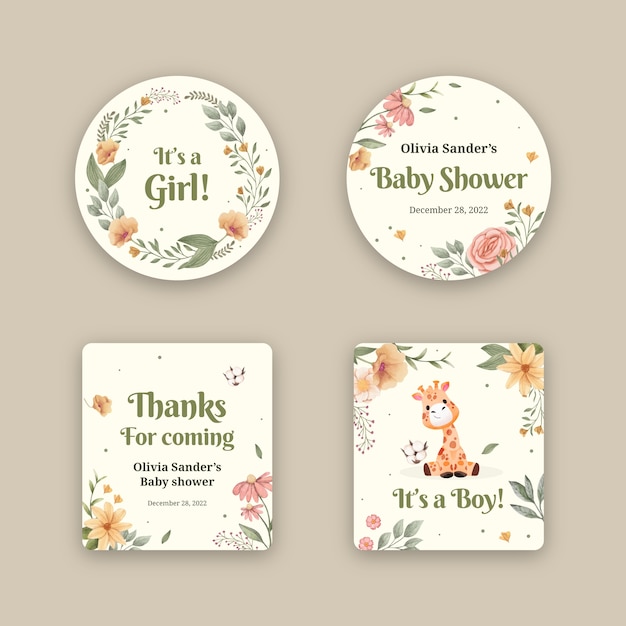 Vector gratuito etiquetas de baby shower dibujadas a mano