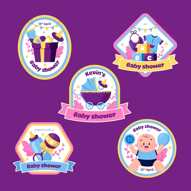 Vector gratuito etiquetas de baby shower dibujadas a mano