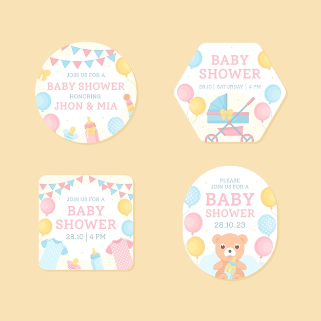 Vector gratuito etiquetas de baby shower dibujadas a mano