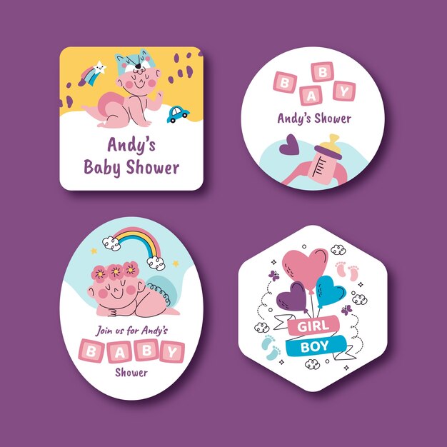 Etiquetas de baby shower dibujadas a mano