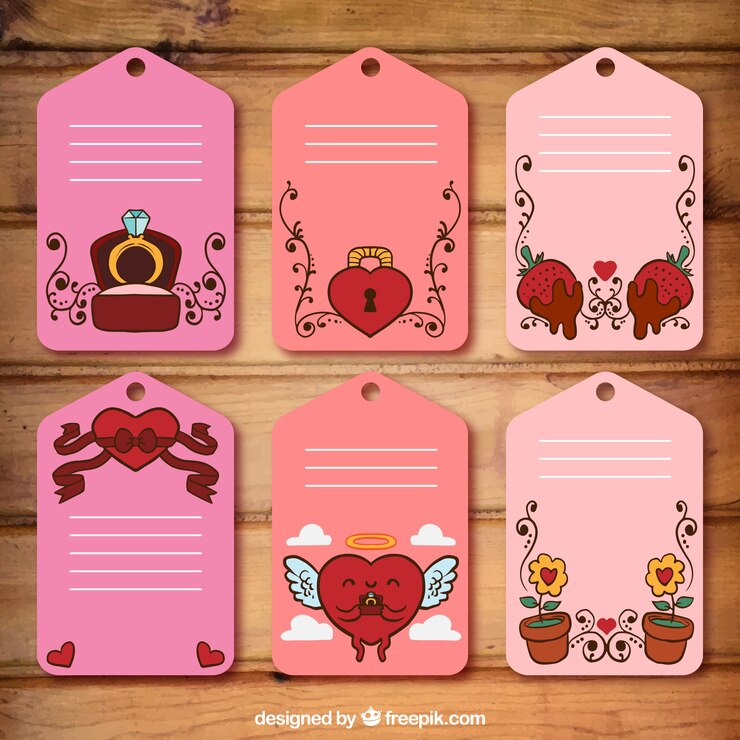 Vector gratuito etiquetas de bocetos de elementos de san valentín