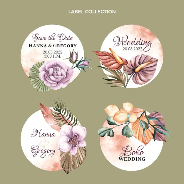 Etiquetas de boda boho acuarela