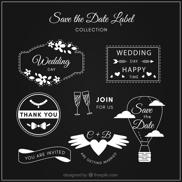 Etiquetas de boda divertidas en pizarra