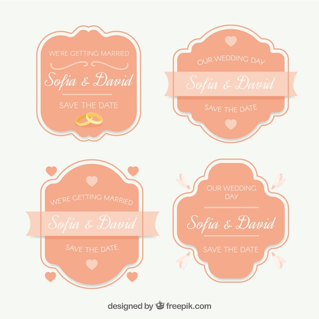 Vector gratuito etiquetas de boda con estilo adorable