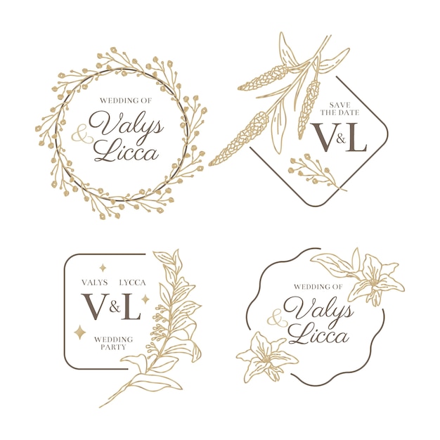 Vector gratuito etiquetas de boda florales mínimas