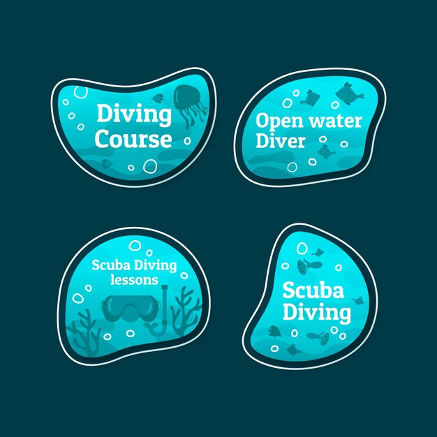 Etiquetas de buceo de diseño plano
